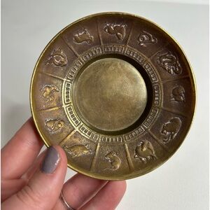 Vintage Brass Chinese Zodiac Animal Circular Ashtray Trinket Tray Made In Korea